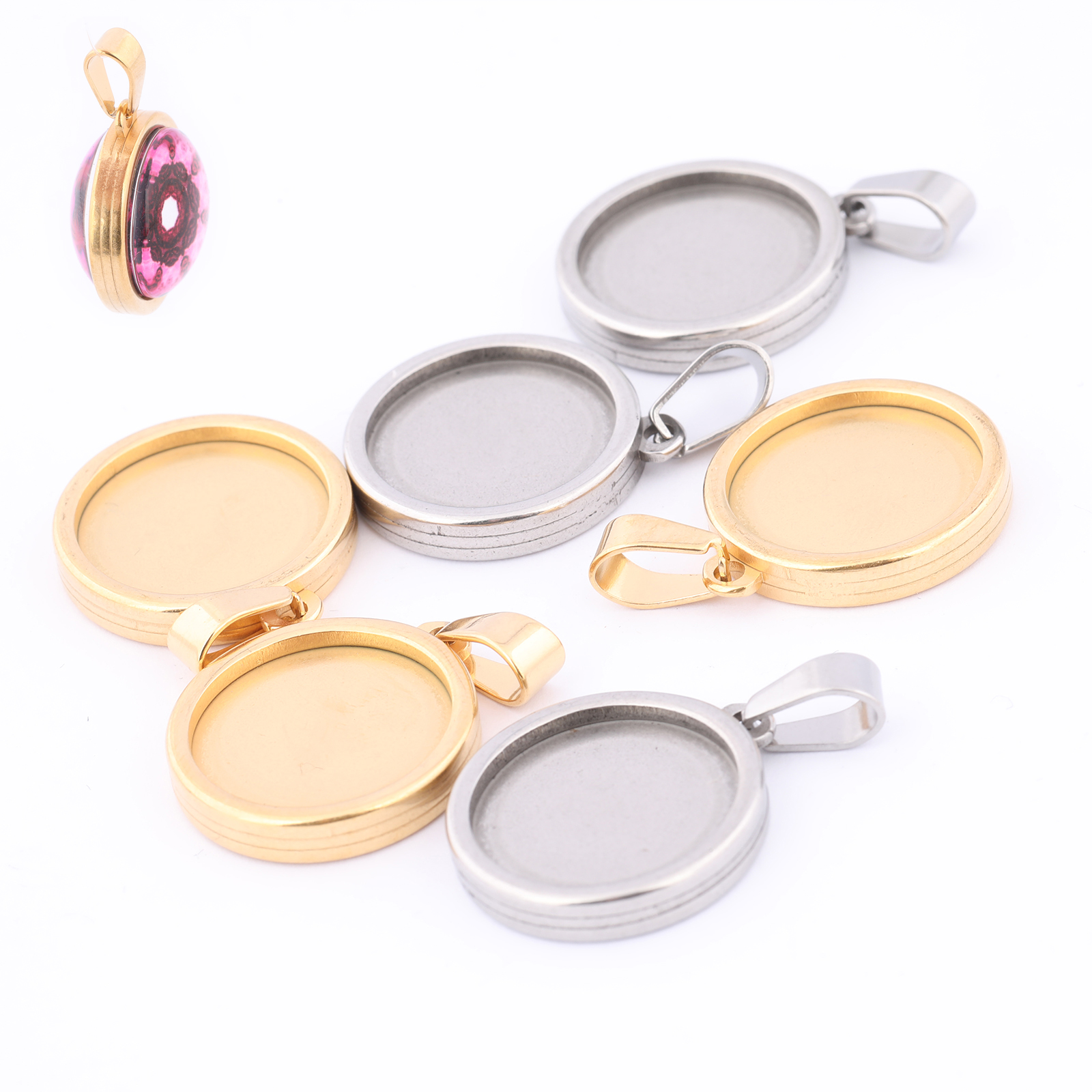 Pendant Blank Bezel - 5pcs Stainless Steel Gold Plated Double