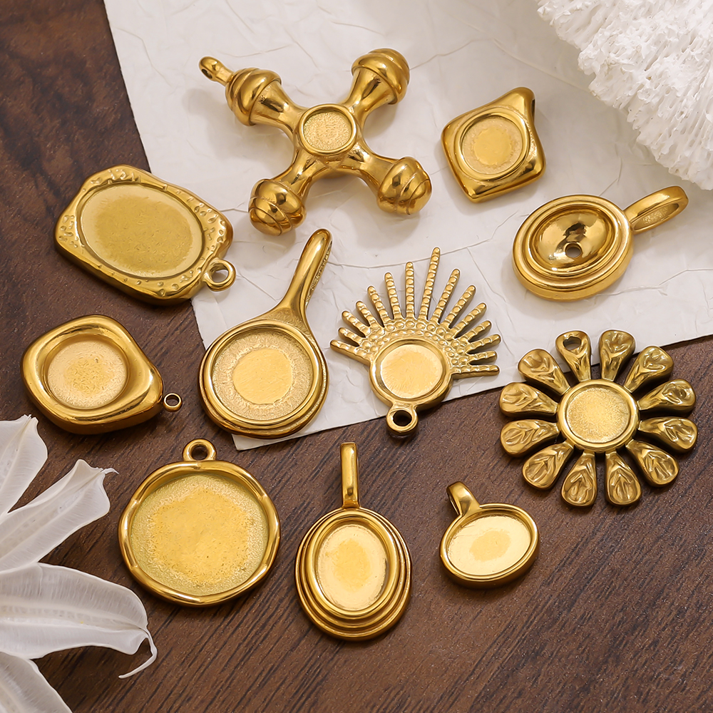 Pendant Blank Bezel - 4-5PCS Stainless Steel Gold Charms Round