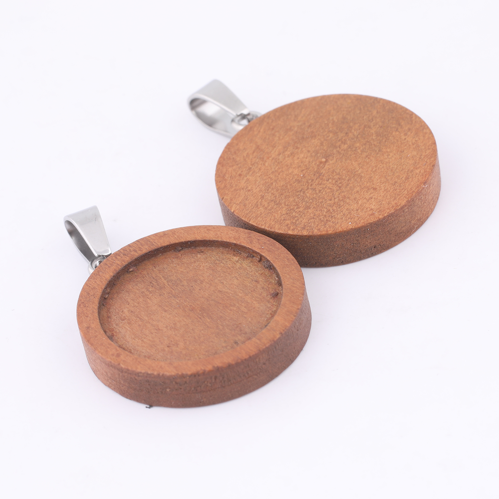 Pendant Blank Bezel - 10pcs 20mm Round Wood Cabochon Base